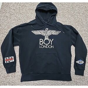 BOY LONDON L  Hoodie BLACK  GOLD Eagle LOGO  Sleeve PATCHES RARE Streetwear Vtg